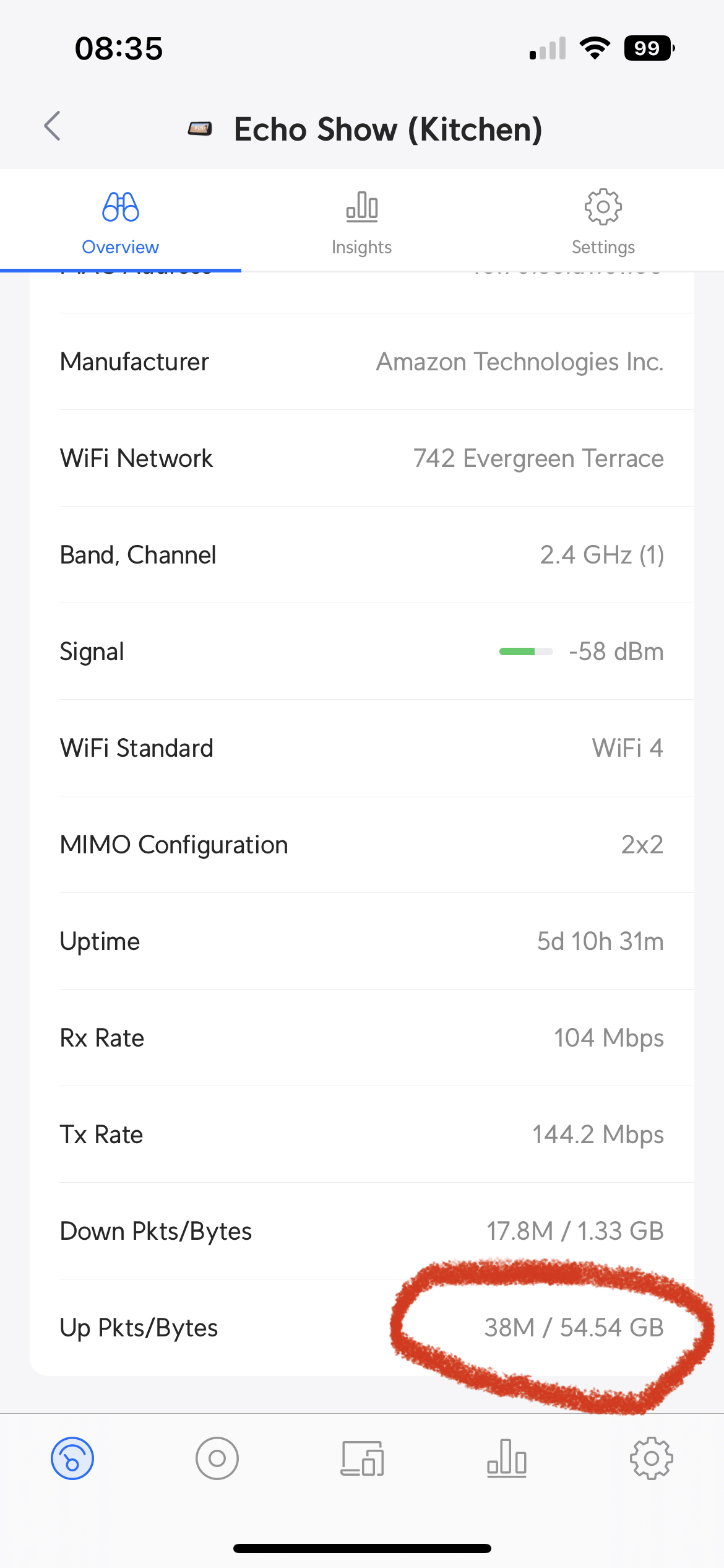 Echo Show bandwidth activity